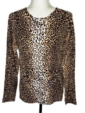 Avenue Leopard Print Cardigan Sweater in Brown and Black